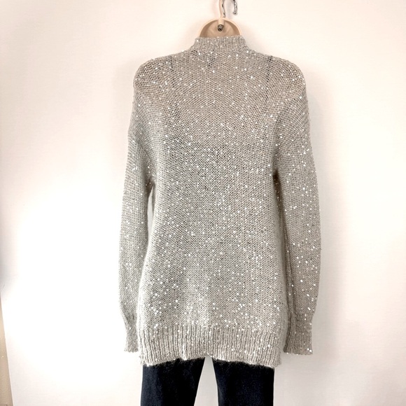 Express Gray Sequined Long Sweater - Picture 2 of 16